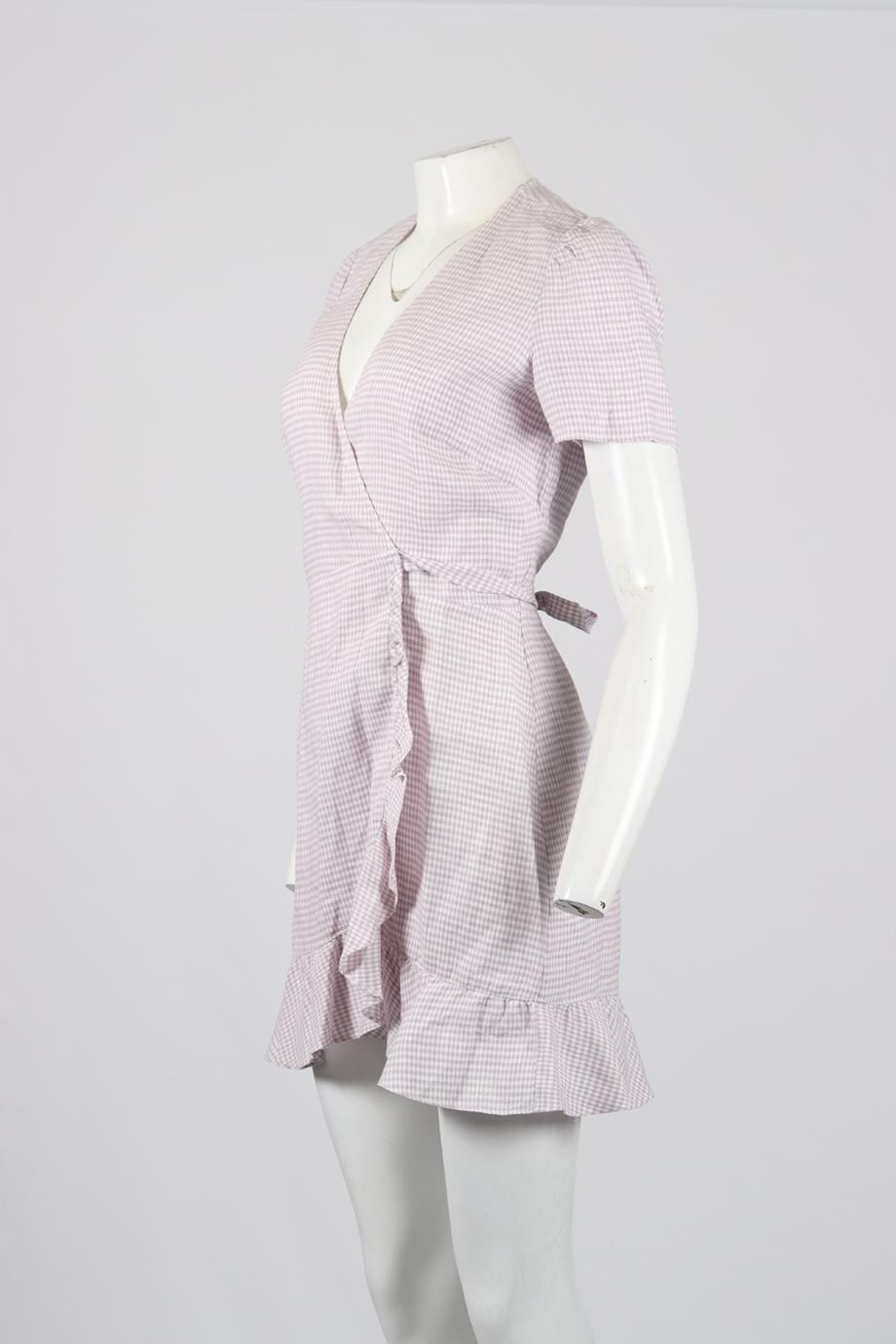 REFORMATION GINGHAM LINEN MINI WRAP DRESS MEDIUM