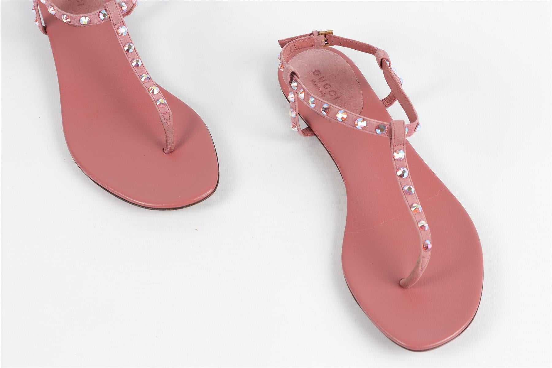 GUCCI PINK CRYSTAL AND LEATHER SANDALS EU 39 UK 6 US 9