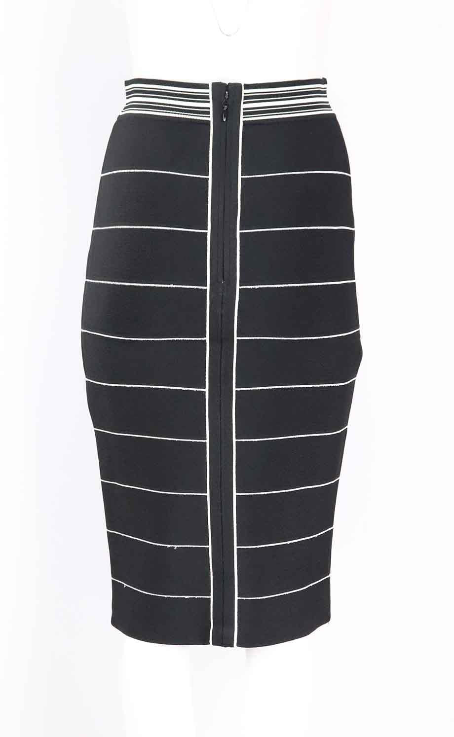 HERVÉ LÉGER STRIPED BANDAGE MIDI SKIRT LARGE