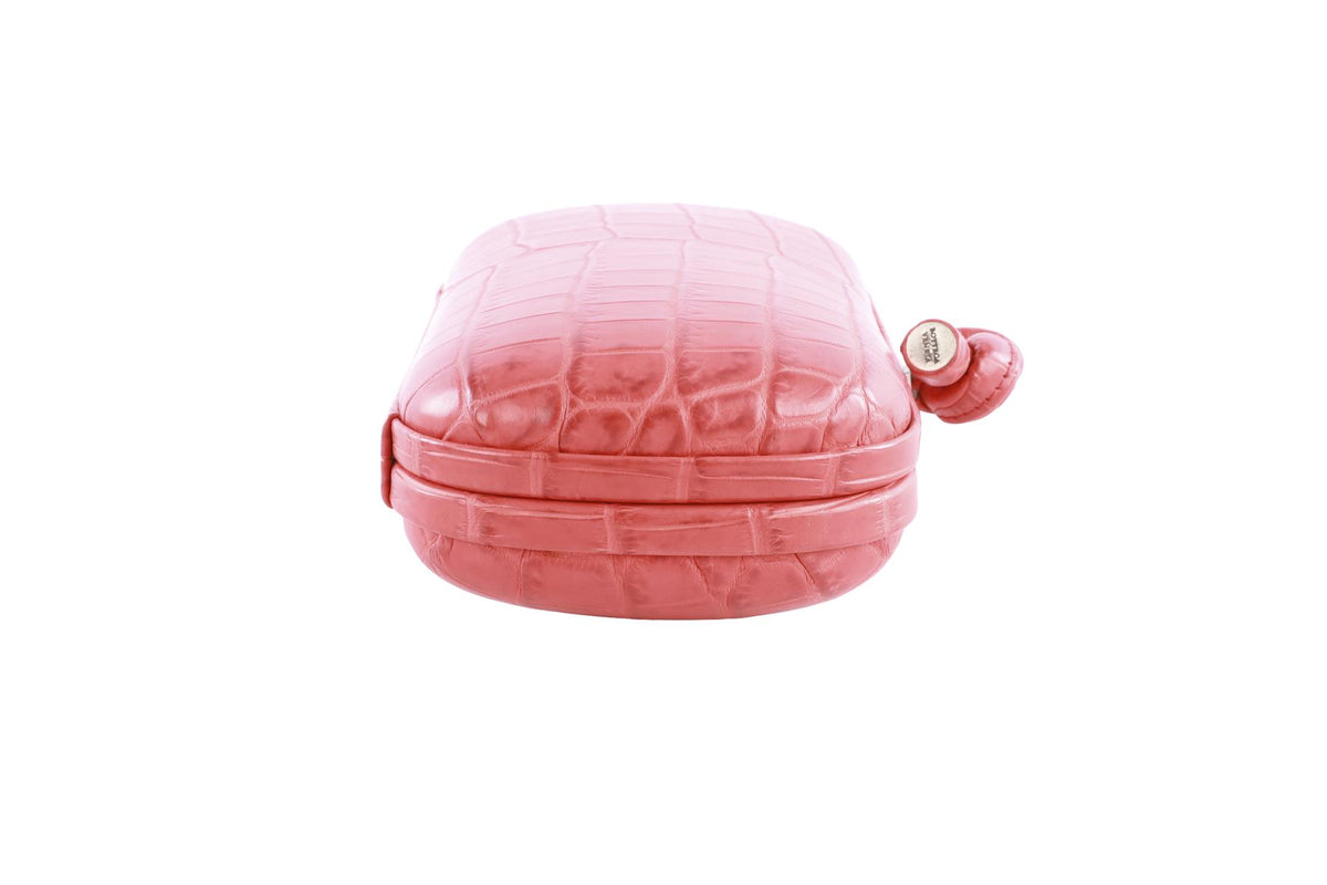 BOTTEGA VENETA RED KNOT CROCODILE CLUTCH