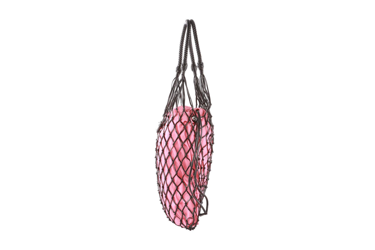 PRADA PINK LEATHER AND GROSGRAIN TOTE BAG