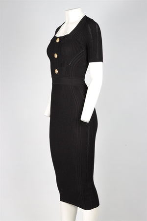 BALMAIN BLACK KNIT MIDI DRESS FR 34 UK 6