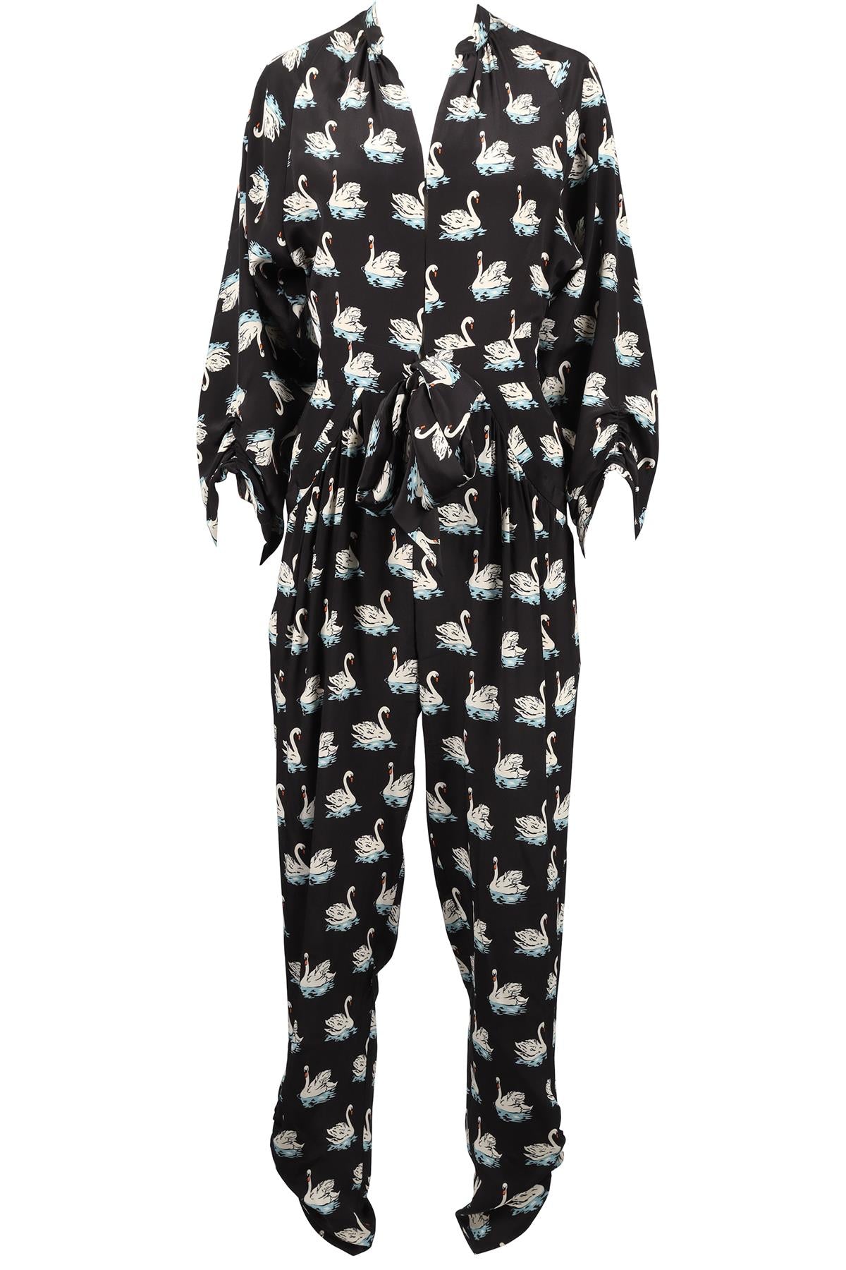 STELLA MCCARTNEY BLACK PRINTED SILK JUMPSUIT FR 38 UK 10