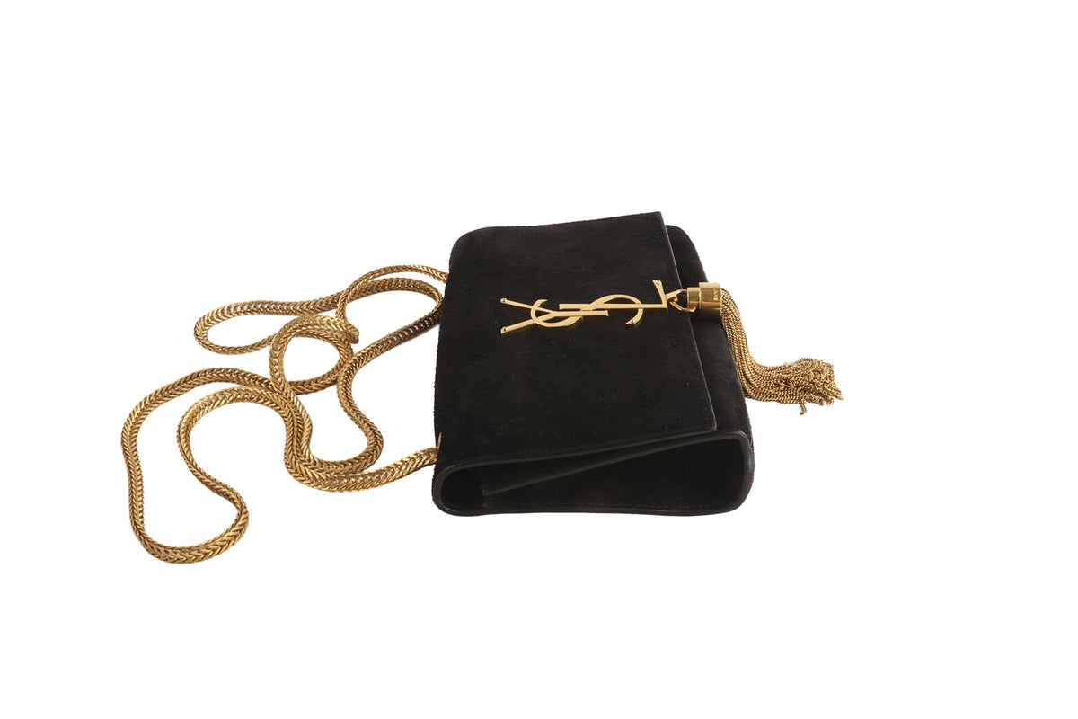 SAINT LAURENT BLACK KATE SMALL TASSEL SUEDE SHOULDER BAG