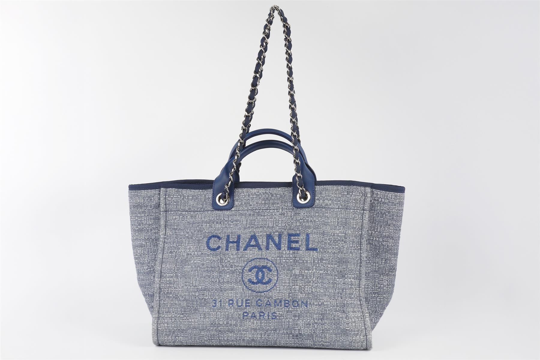 CHANEL BLUE 2018 DEAUVILLE MEDIUM FABRIC TOTE BAG