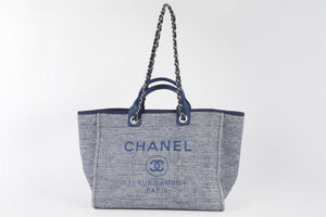 CHANEL BLUE 2018 DEAUVILLE MEDIUM FABRIC TOTE BAG