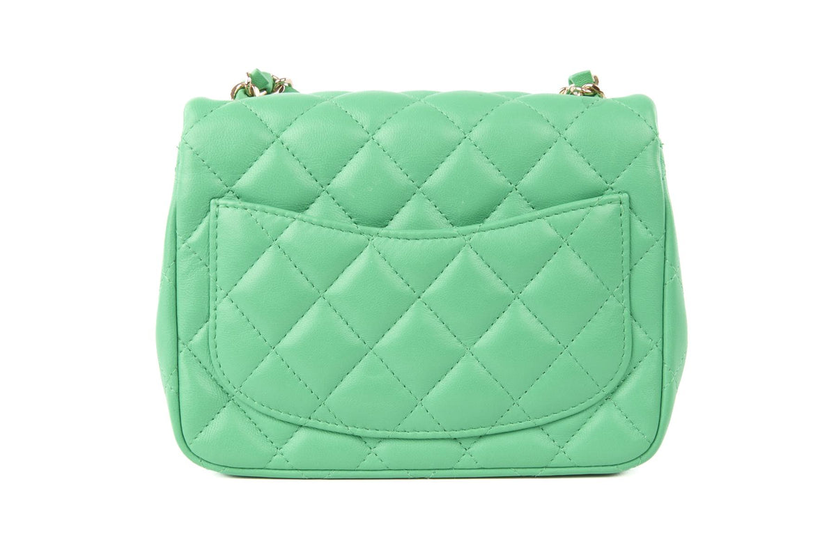 CHANEL GREEN 2019 CLASSIC SQUARE MINI QUILTED LEATHER SHOULDER BAG