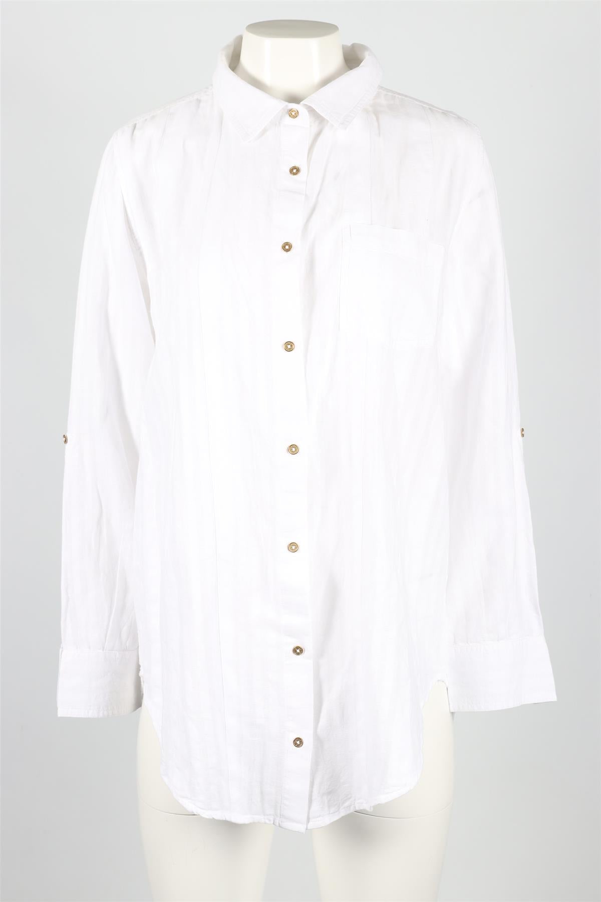 SOLID & STRIPED WHITE COTTON BLEND SHIRT MEDIUM