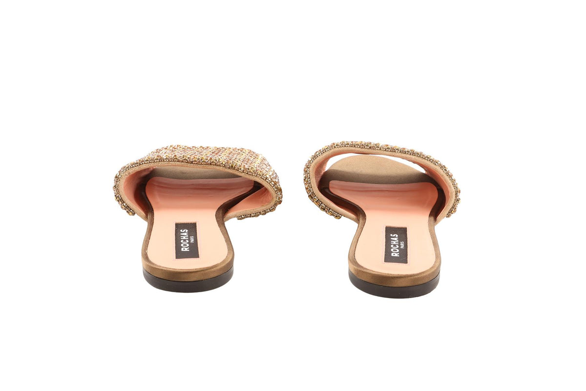 ROCHAS GOLD CRYSTAL AND SATIN SANDALS EU 37.5 UK 4.5