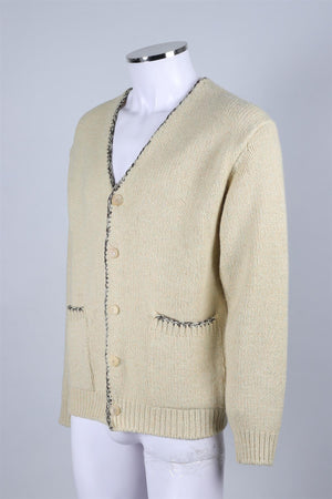 AURALEE GREEN & CREAM MEN'S WOOL CARDIGAN 4 UK/US 38