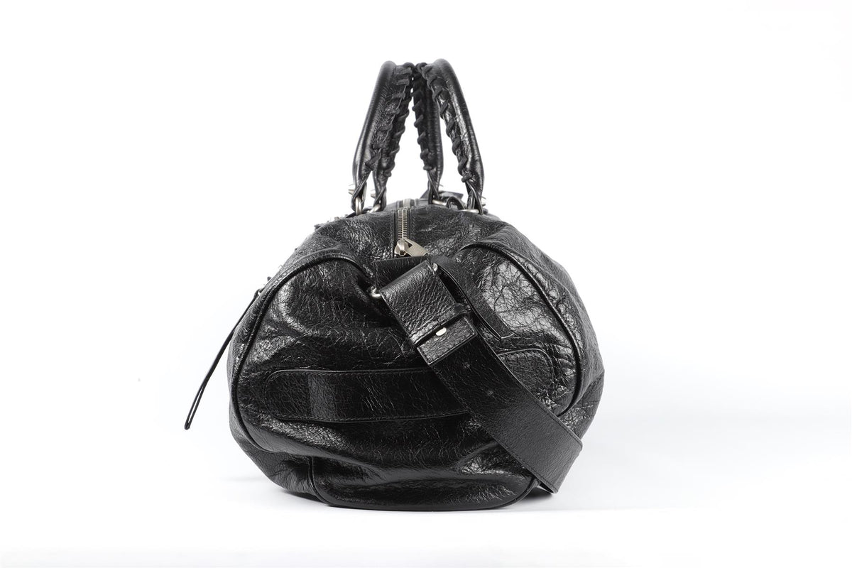 BALENCIAGA BLACK 2017 CITY LEATHER DUFFLE BAG
