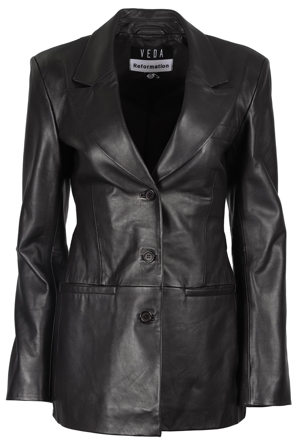 REFORMATION + VEDA BLACK LEATHER BLAZER SMALL