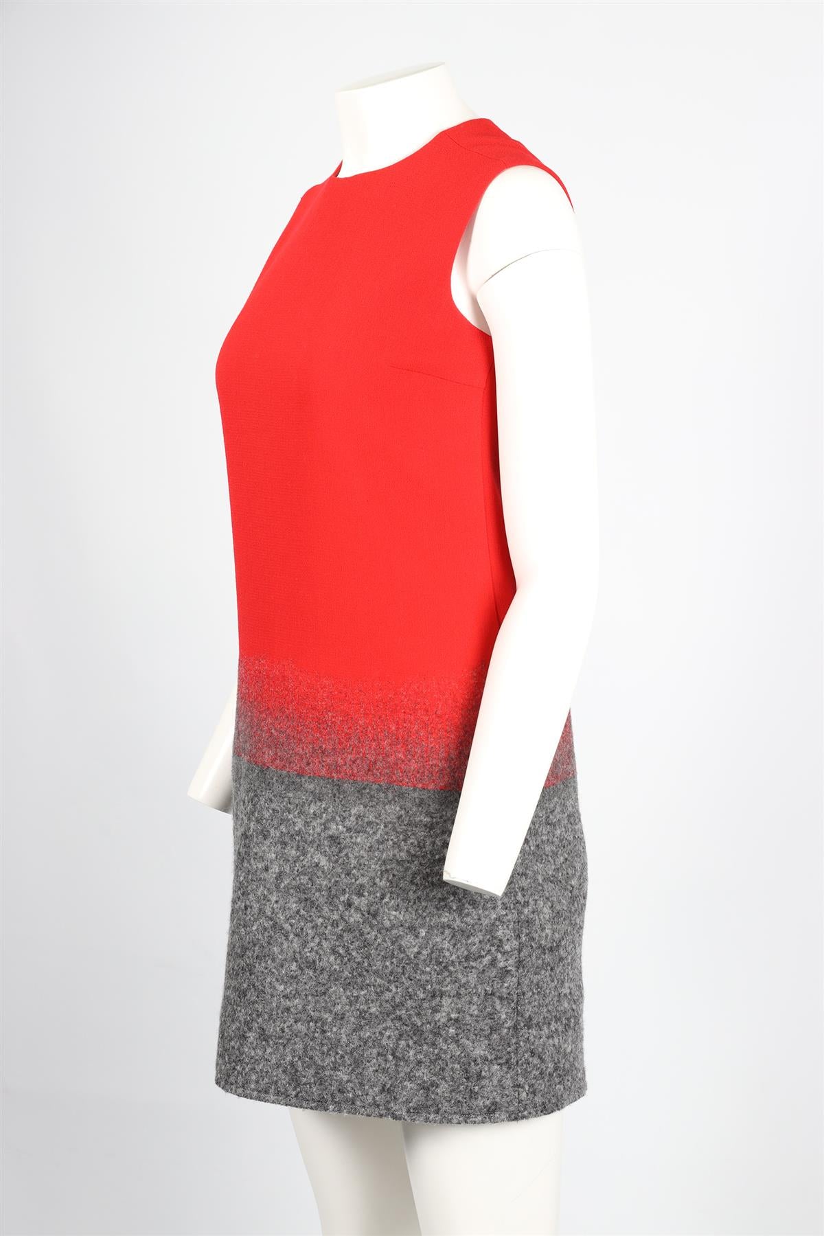 VICTORIA VICTORIA BECKHAM RED AND GREY WOOL MIDI DRESS UK 8