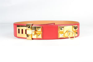 HERMÈS RED 1993 COLLIER DE CHIEN 47 MM LEATHER WAIST BELT