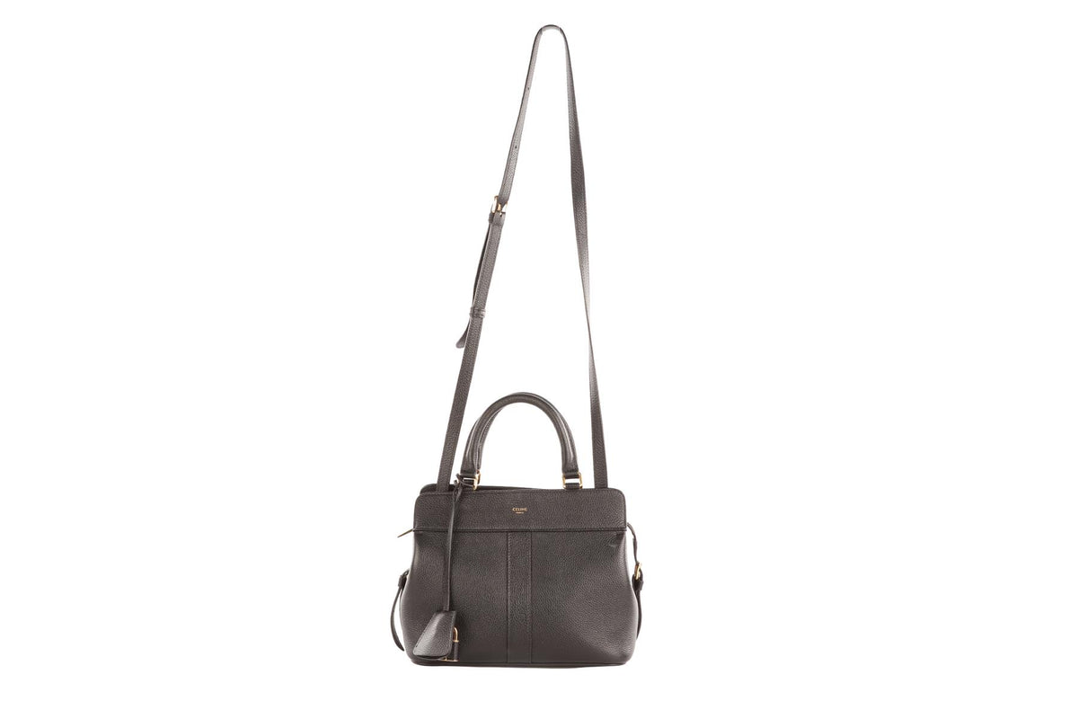 CELINE BLACK CABAS DE FRANCE SMALL LEATHER TOTE BAG