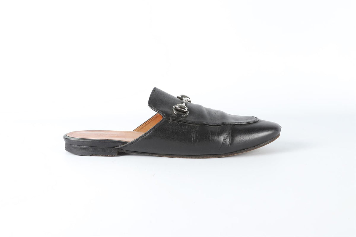 GUCCI BLACK PRINCETOWN LEATHER SLIPPERS EU 38.5 UK 5.5 US 8.5