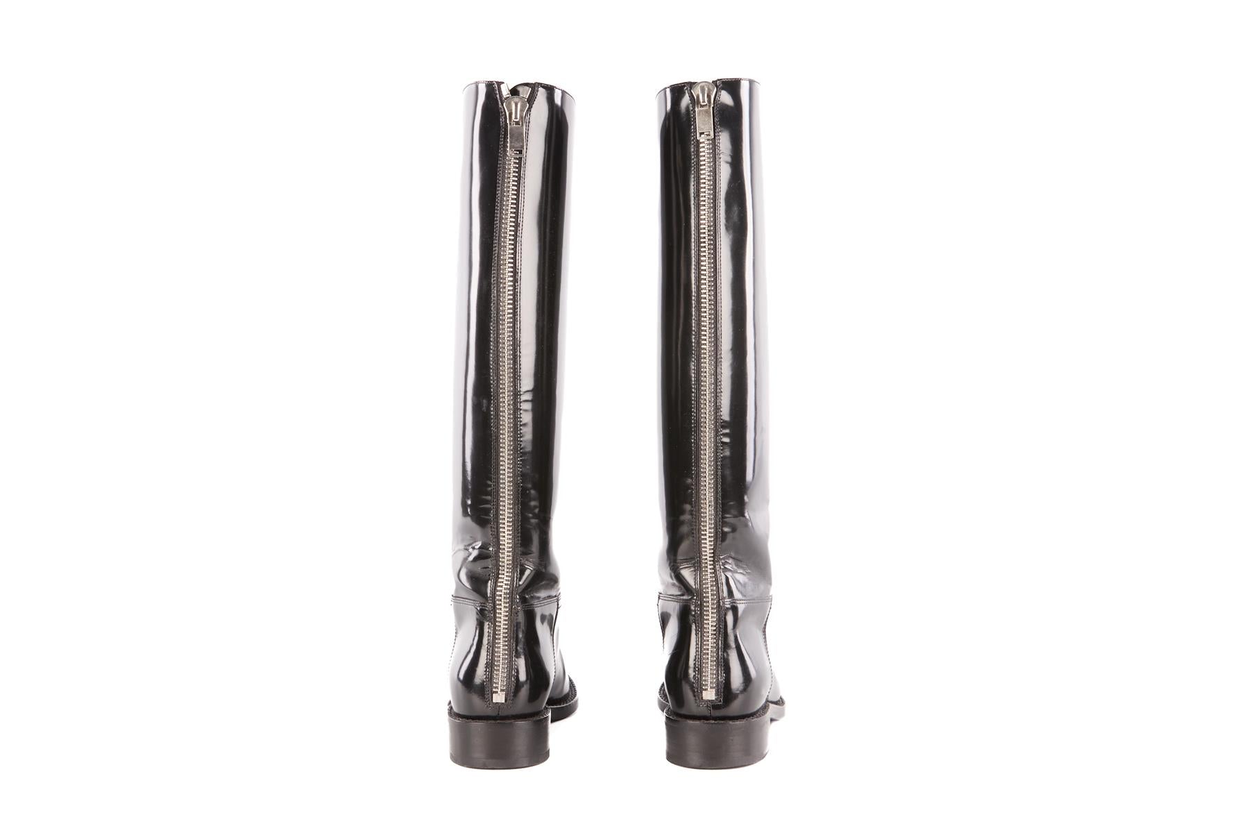 SAINT LAURENT BLACK PATENT LEATHER KNEE HIGH BOOTS EU 37 UK 4 US 7