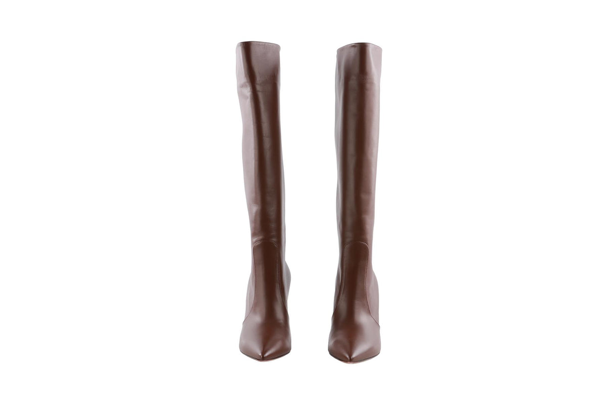 GIANVITO ROSSI BROWN LEATHER KNEE HIGH BOOTS EU 39.5 UK 6.5 US 9.5