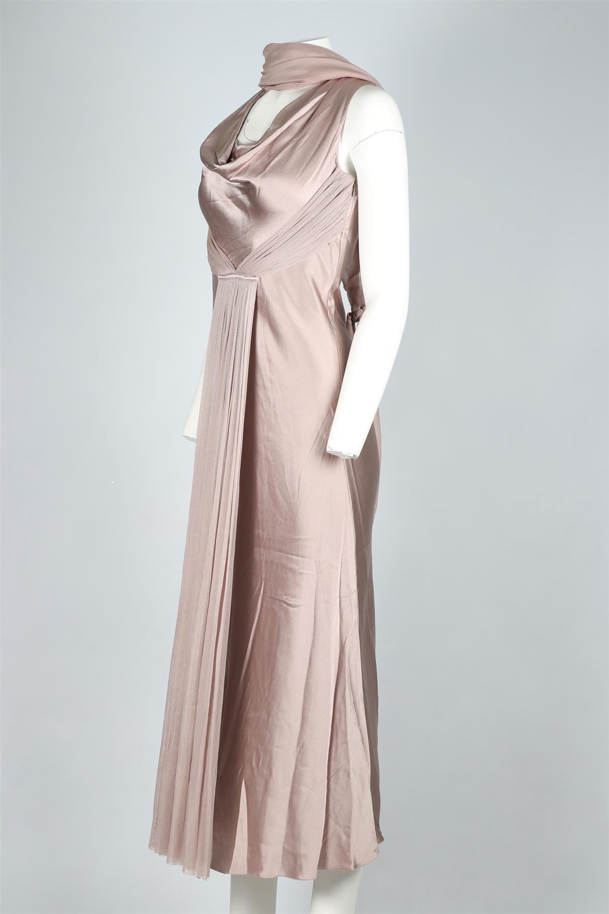 AMANDA WAKELEY GREY SILK MAXI DRESS AND SCARF UK 8