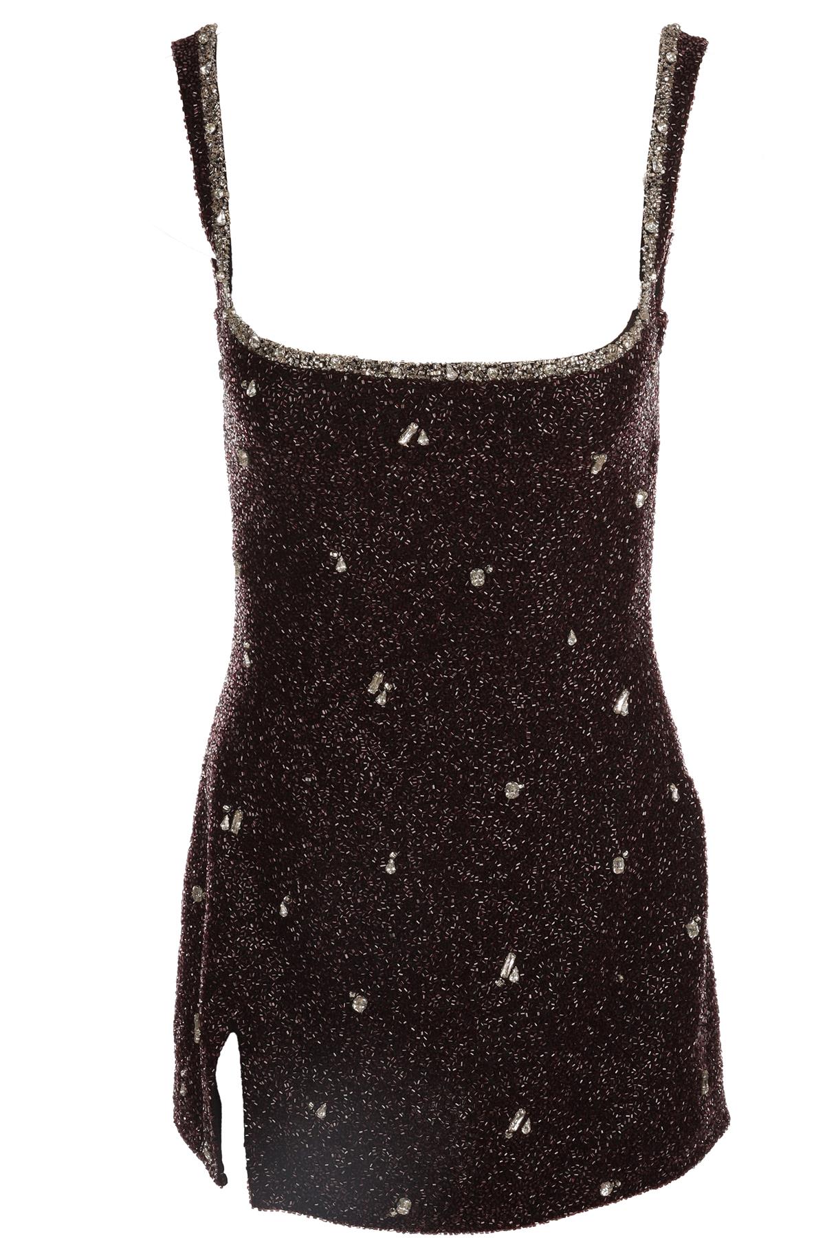CLIO PEPPIATT BURGUNDY BEADED MINI DRESS SMALL