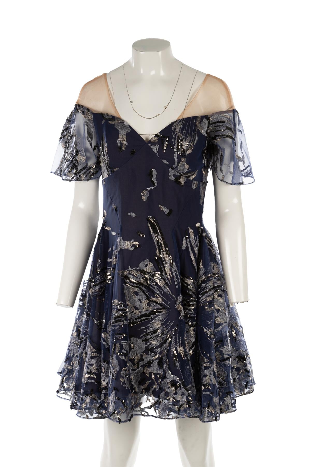 MARCHESA NOTTE NAVY TULLE MINI DRESS US 4 UK 8
