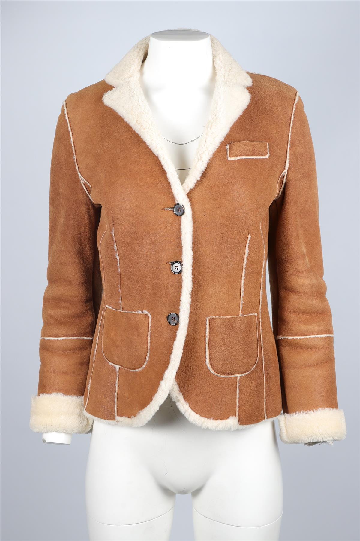 BRUNELLO CUCINELLI BROWN SHEARLING AND SUEDE JACKET IT 40 UK 8