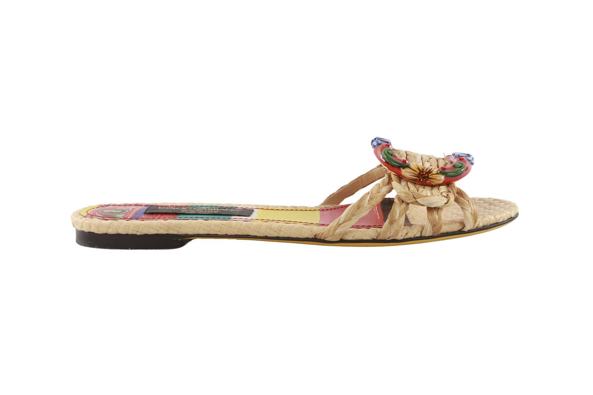 DOLCE & GABBANA BEIGE RAFFIA SANDALS EU 40 UK 7 US 10
