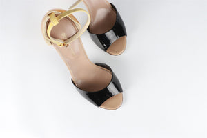 SERGIO ROSSI GOLD AND BLACK LEATHER SANDALS EU 35.5 UK 2.5 US 5.5