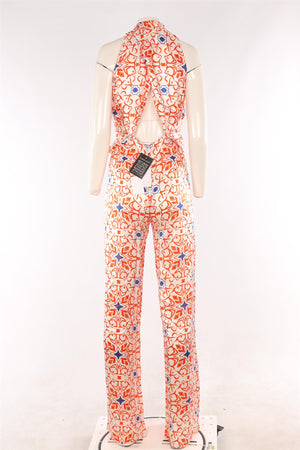 SEREN LONDON MULTI SILK JUMPSUIT MEDIUM