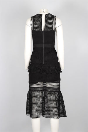 SELF-PORTRAIT BLACK CROCHET MIDI DRESS UK 8