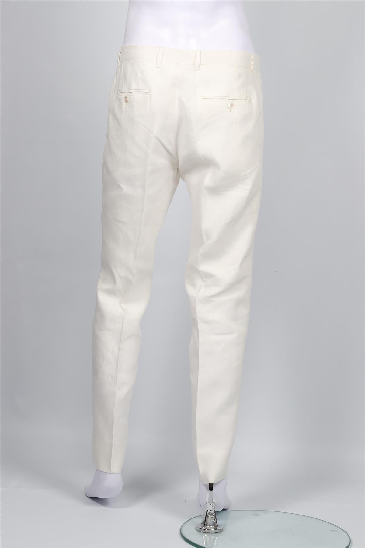 DOLCE & GABBANA WHITE MEN'S LINEN STRAIGHT LEG PANTS IT 48 UK 32