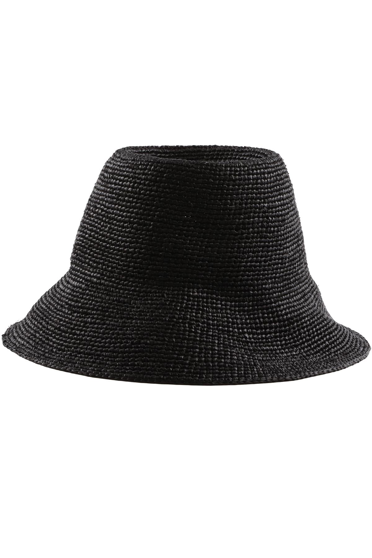 JANESSA LEONE BLACK WOVEN HAT SMALL