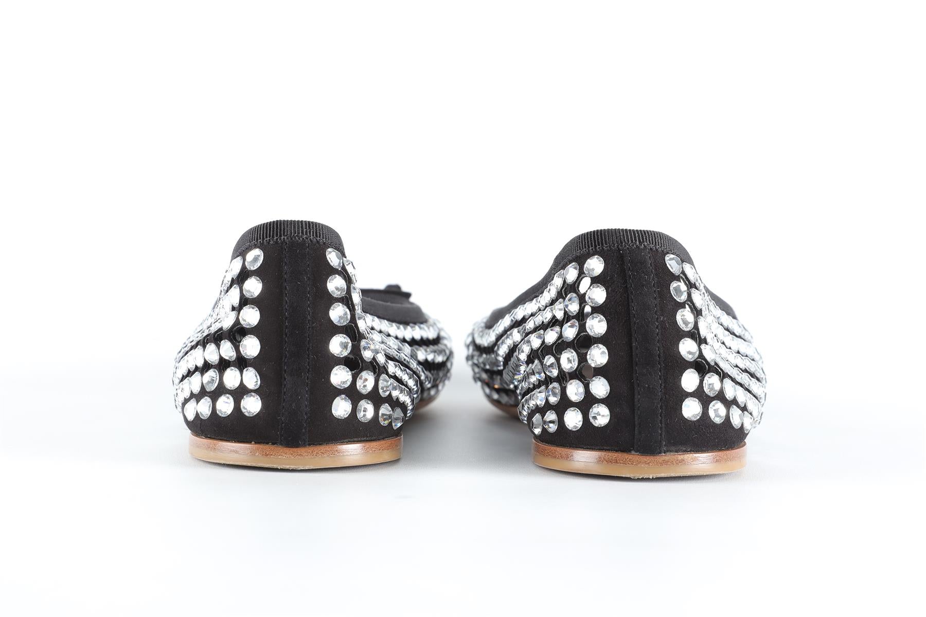 MIU MIU BLACK CRYSTAL BALLET FLATS EU 39.5 UK 6.5 US 9.5