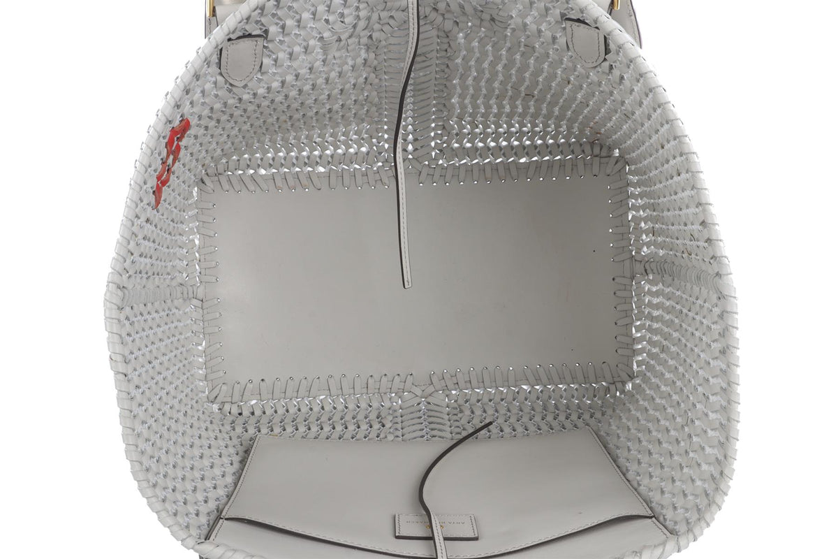 ANYA HINDMARCH ECRU NEESON LEATHER TOTE BAG