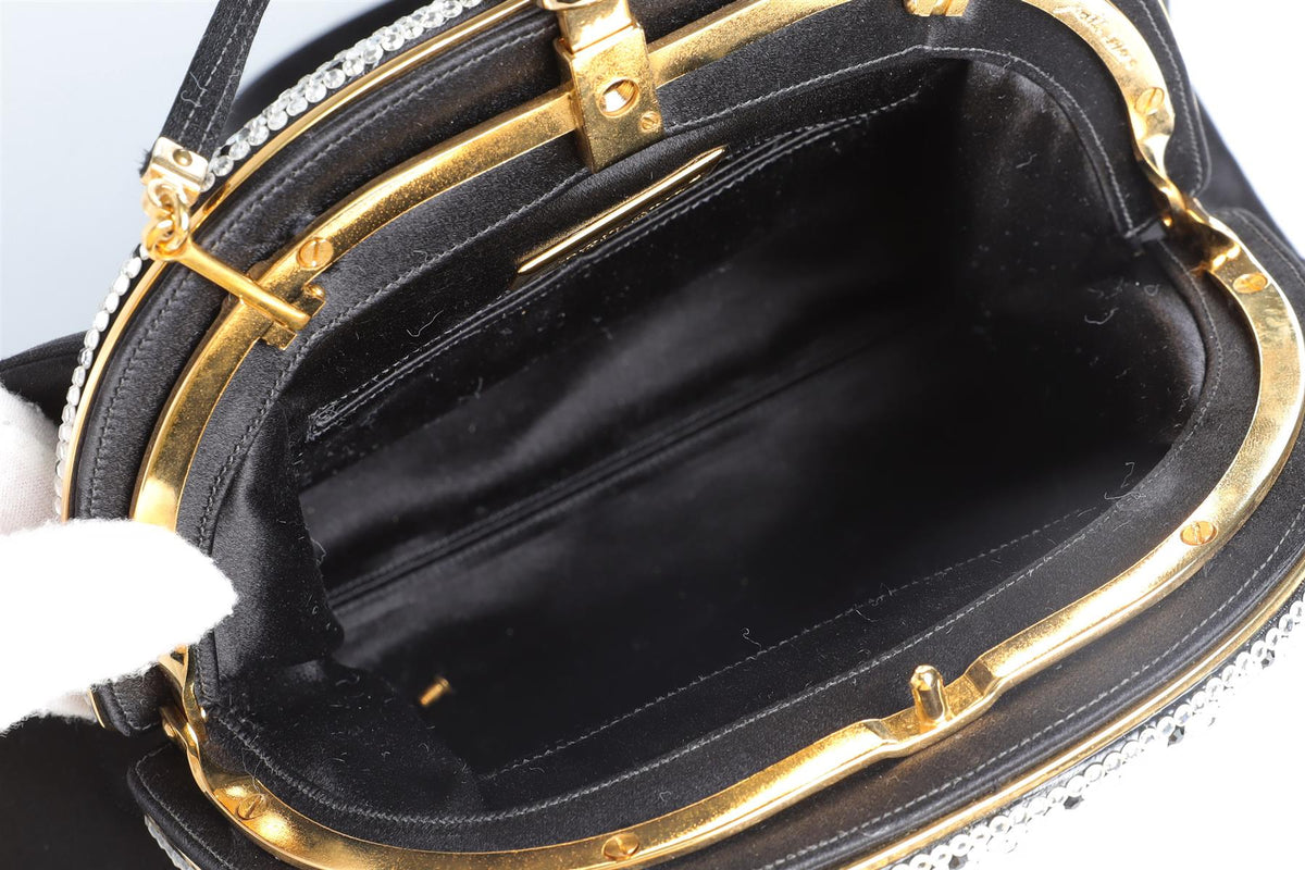 JUDITH LEIBER BLACK VINTAGE CRYSTAL AND SATIN CLUTCH