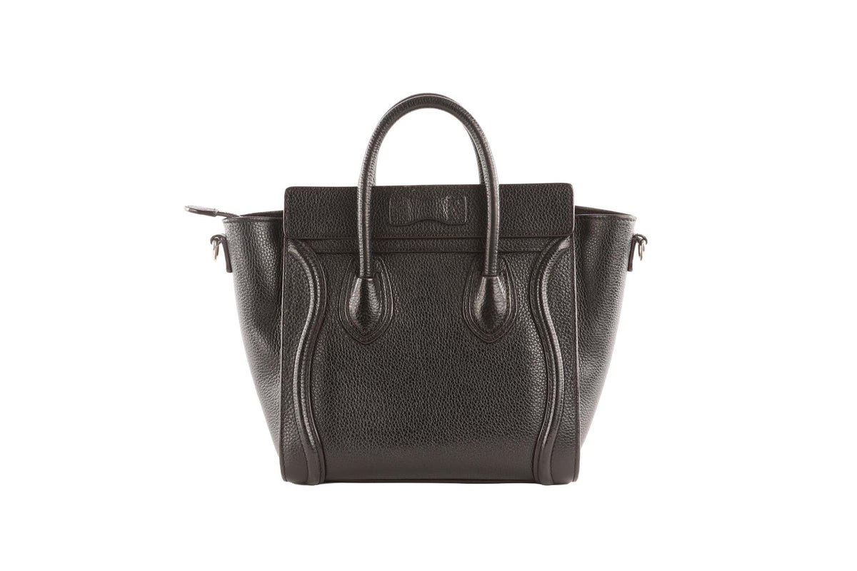 CELINE BLACK LUGGAGE NANO LEATHER TOTE BAG