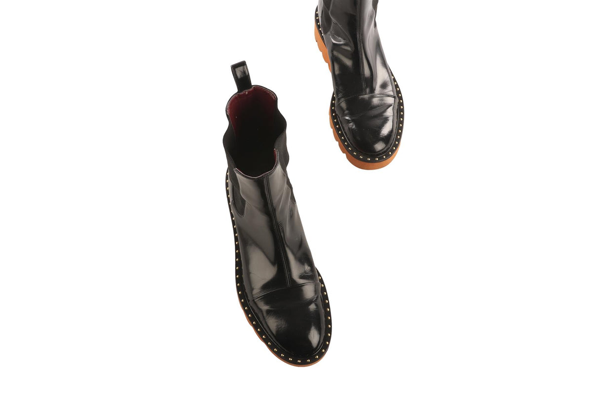 STELLA MCCARTNEY BLACK LEATHER ANKLE BOOTS EU 37.5 UK 4.5 US 7.5