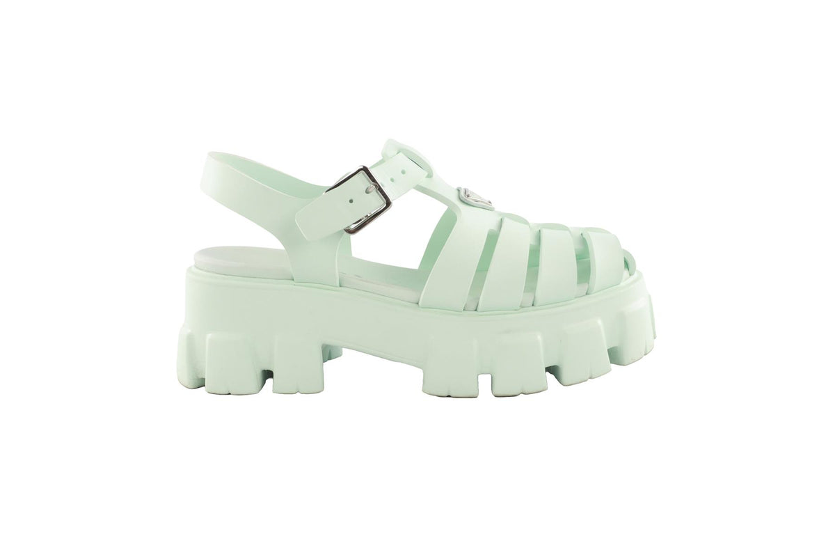 PRADA GREEN MONOLITH LEATHER PLATFORM SANDALS EU 38 UK 5 US 8