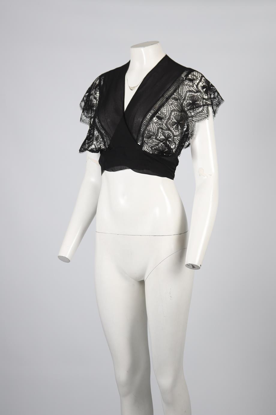 ALBERTA FERRETTI CROPPED LACE AND SILK TOP MEDIUM