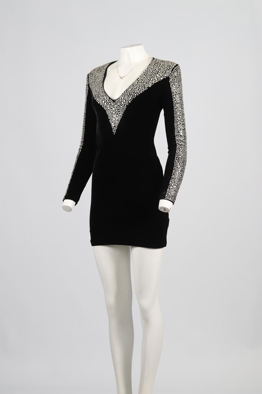 BALMAIN CRYSTAL AND VELVET MINI DRESS FR 36 UK 8