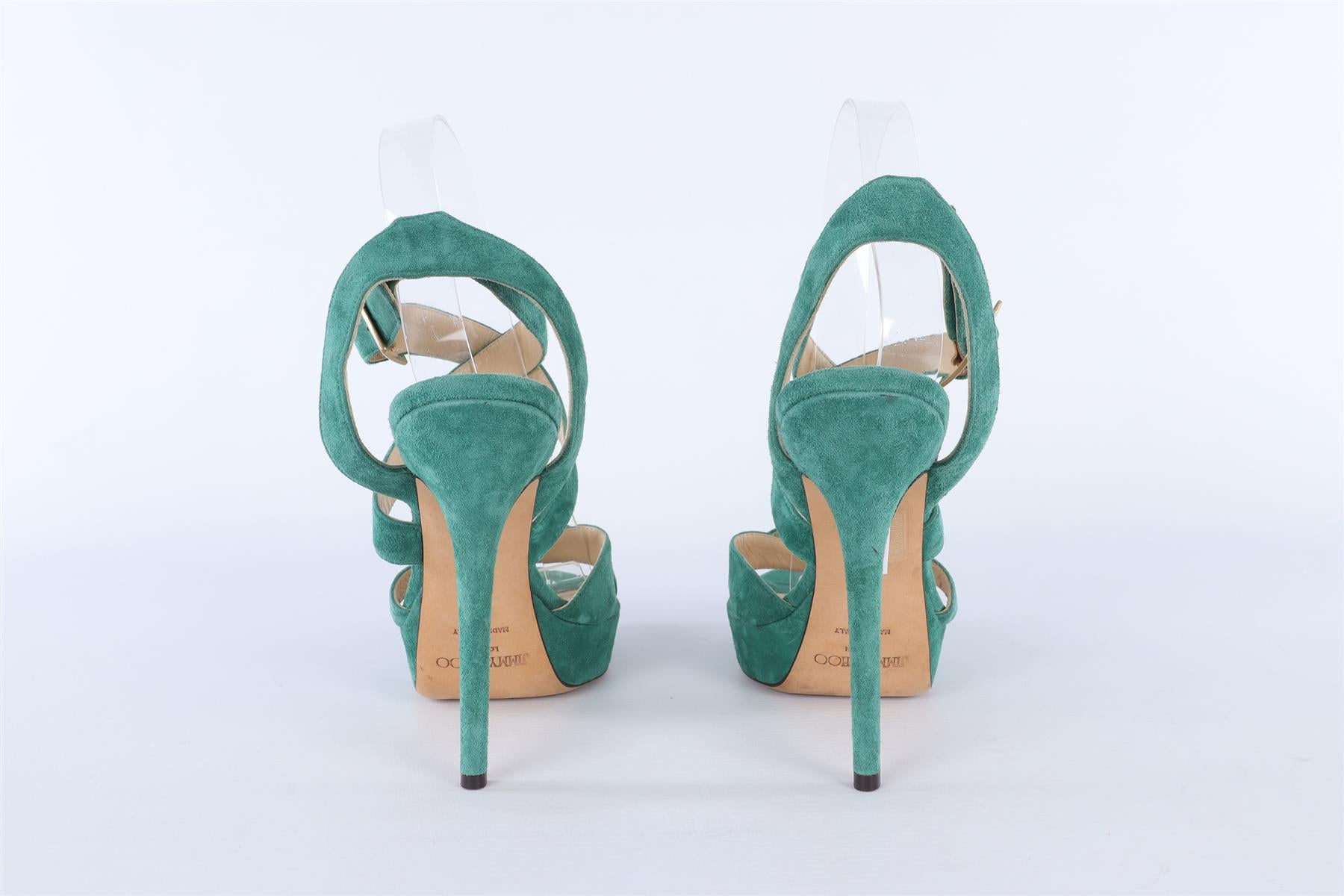 JIMMY CHOO GREEN SUEDE PLATFORM SANDALS EU 38 UK 5