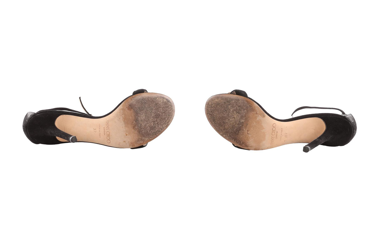 JIMMY CHOO BLACK SUEDE SANDALS EU 37 UK 4 US 7