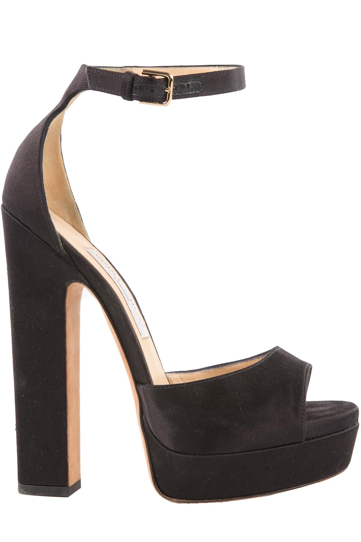 JIMMY CHOO BLACK SATIN PLATFORM SANDALS EU 38 UK 5 US 8
