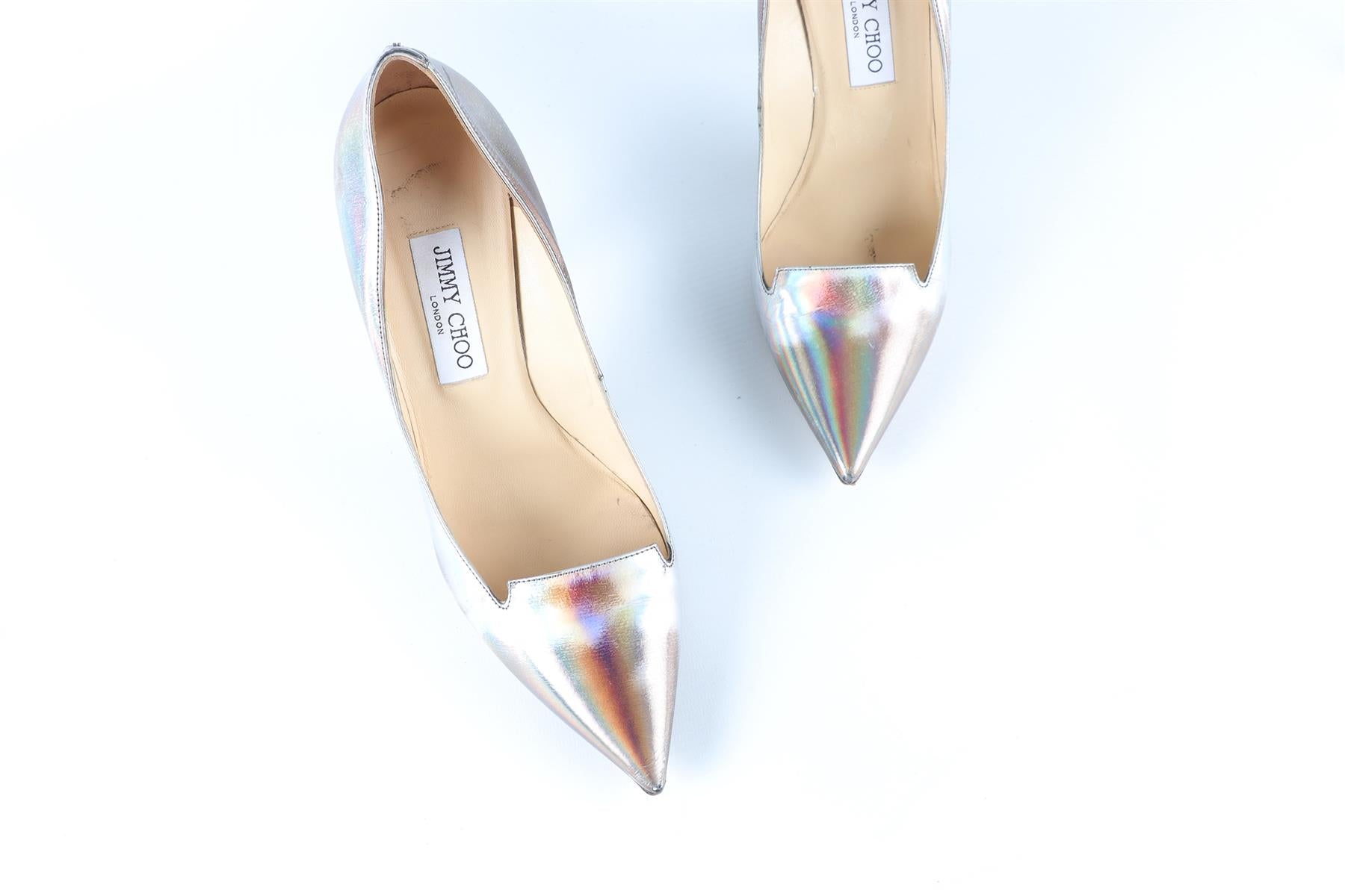 JIMMY CHOO SILVER LEATHER PUMPS EU 39.5 UK 6.5 US 9.5