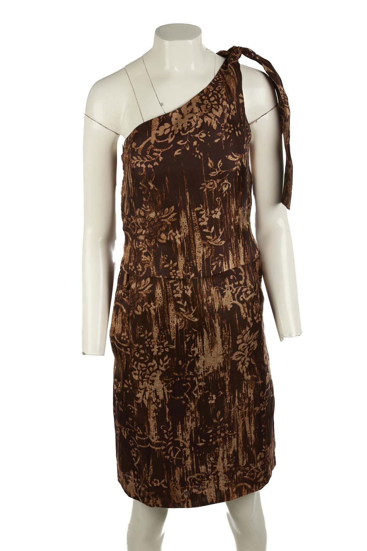 OSCAR DE LA RENTA BROWN 2009 SILK MINI DRESS US 6 UK 10