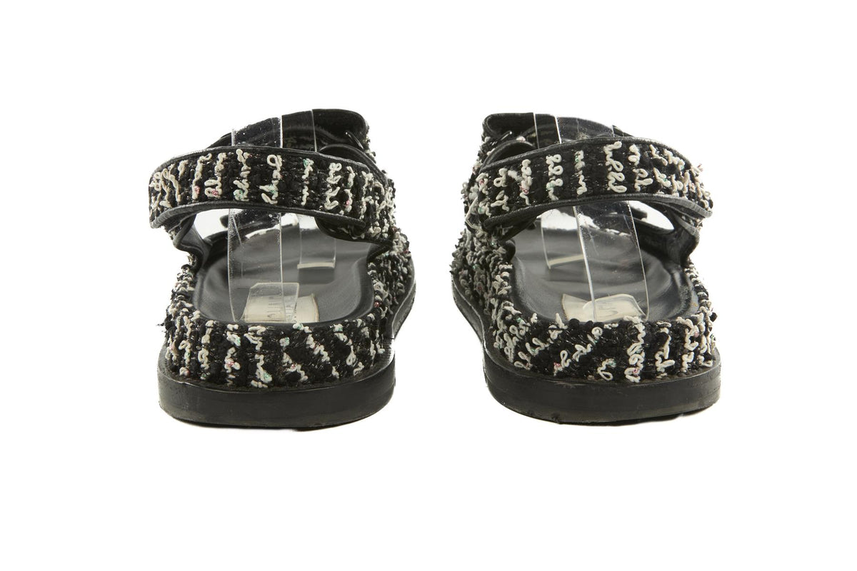 CHANEL BLACK 2022 DAD TWEED SANDALS EU 38.5 UK 5.5 US 8.5