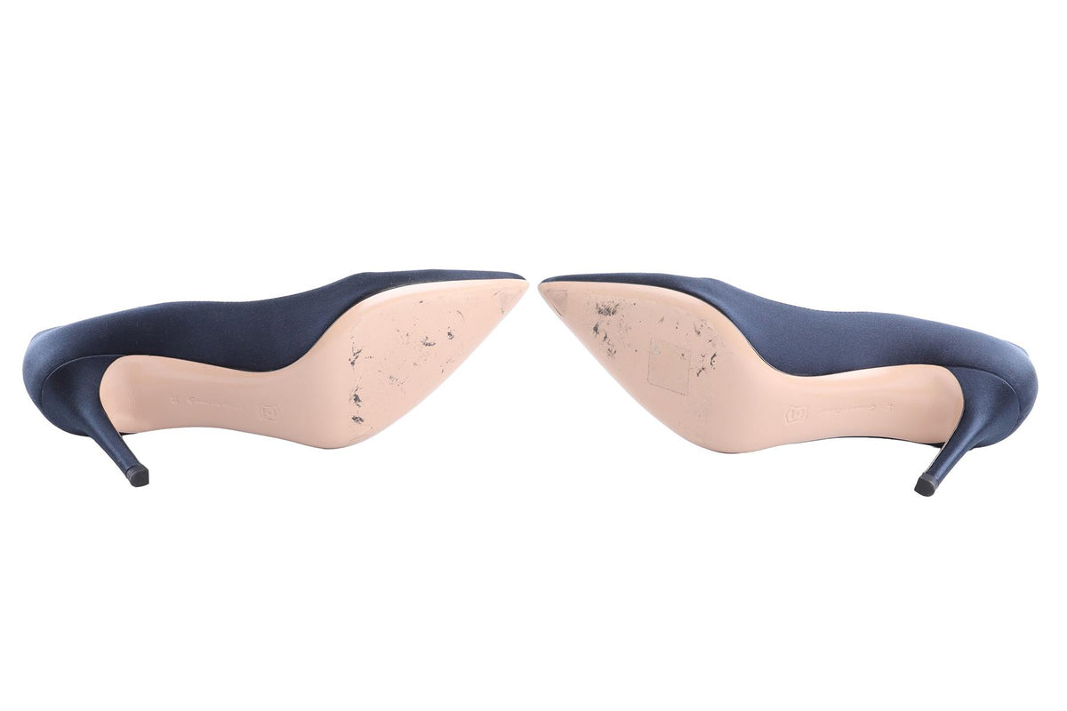 GIANVITO ROSSI NAVY SATIN PUMPS EU 38 UK 5 US 8