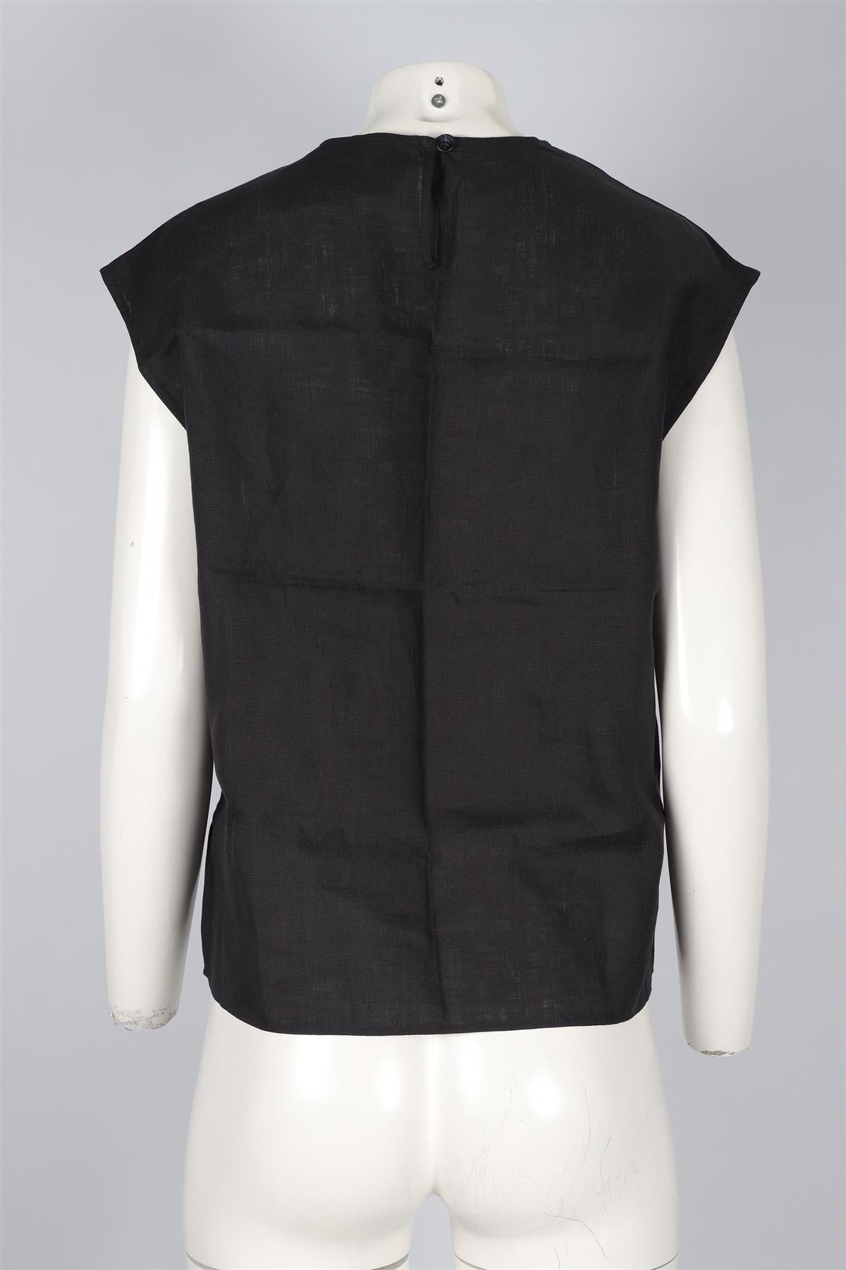 ASCENO BLACK LINEN TOP XSMALL