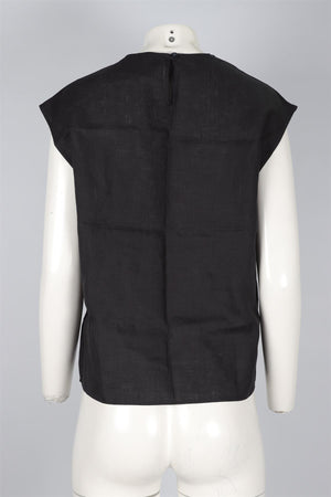 ASCENO BLACK LINEN TOP XSMALL