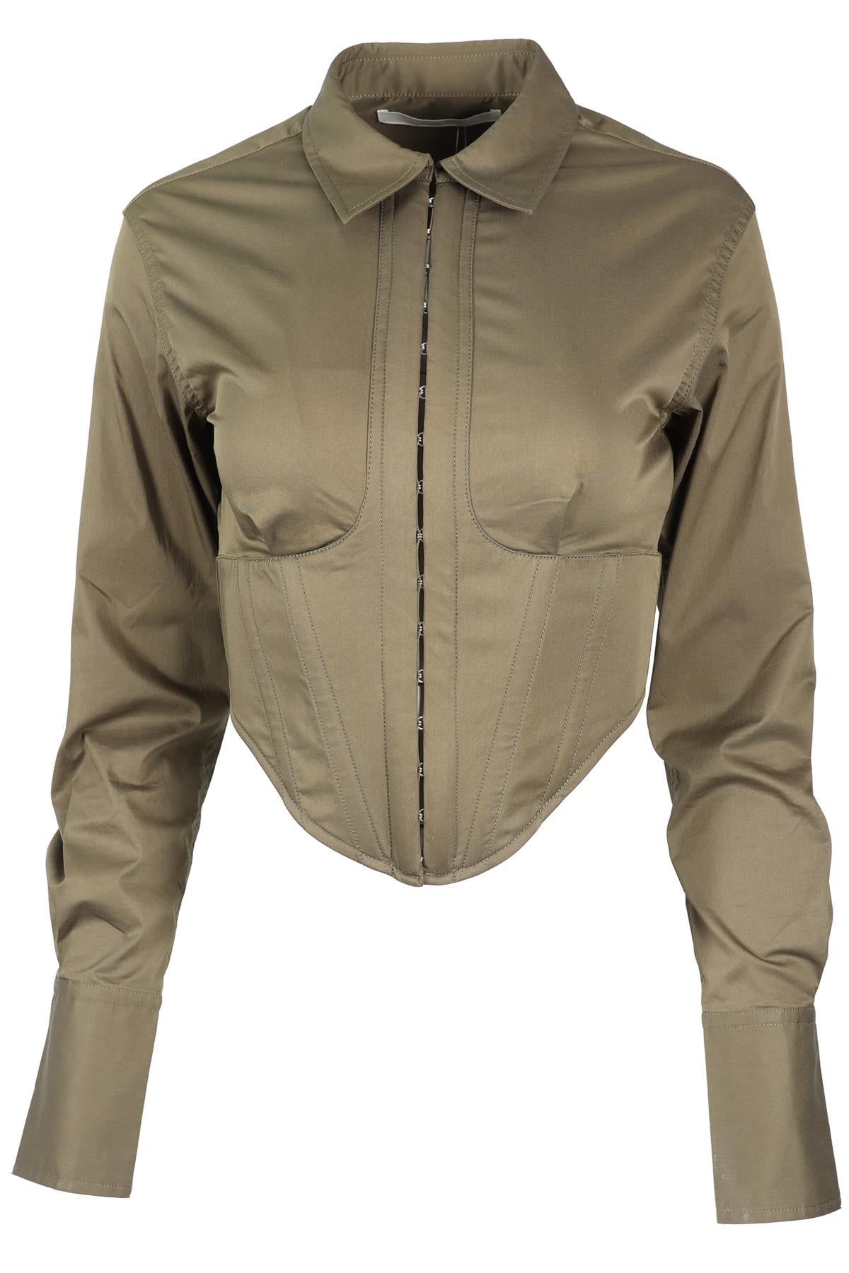 DION LEE GREEN CROPPED COTTON BLEND SHIRT AU 8 UK 8